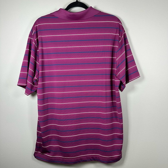 Nike Golf Dri-Fit Large Magenta Blue White Stripe Short Sleeve Polo Shirt - Picture 2 of 4